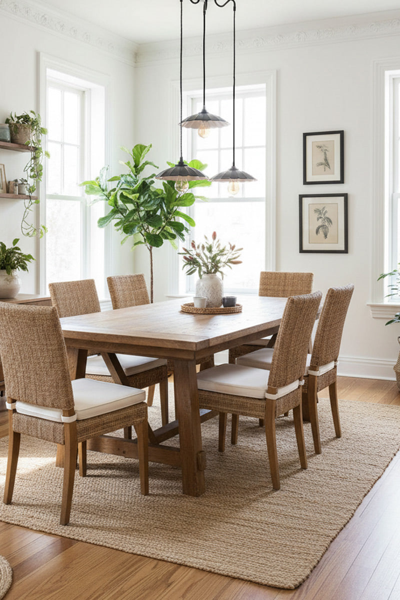 3 light over boho country dining table