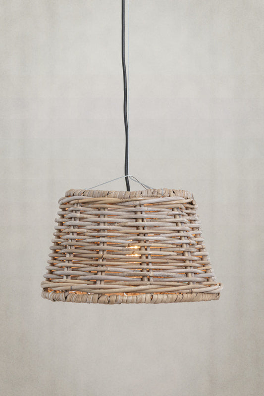 Small basket wicker pendant comes in a natural woven cane