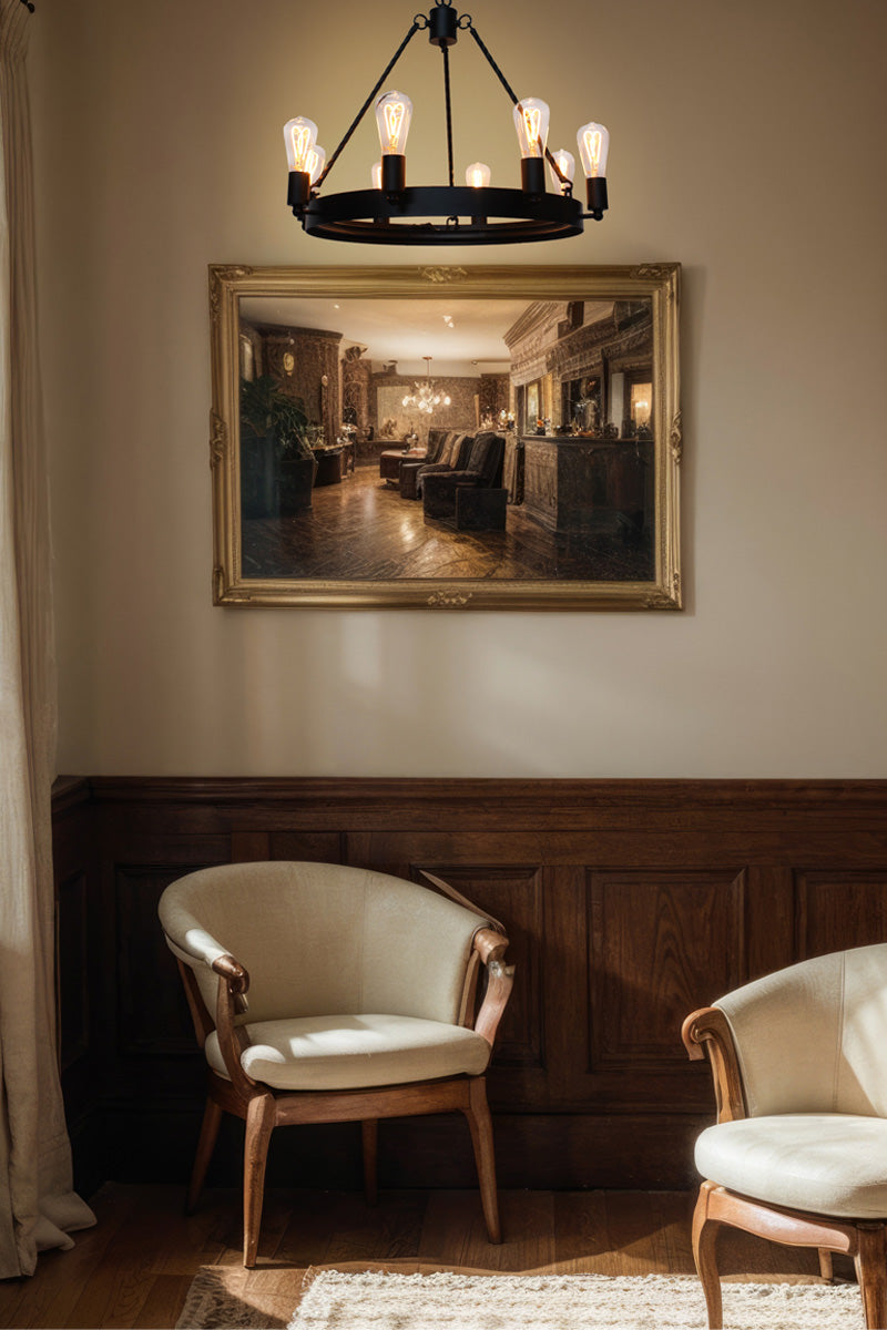 lodge chandelier in a waiting room