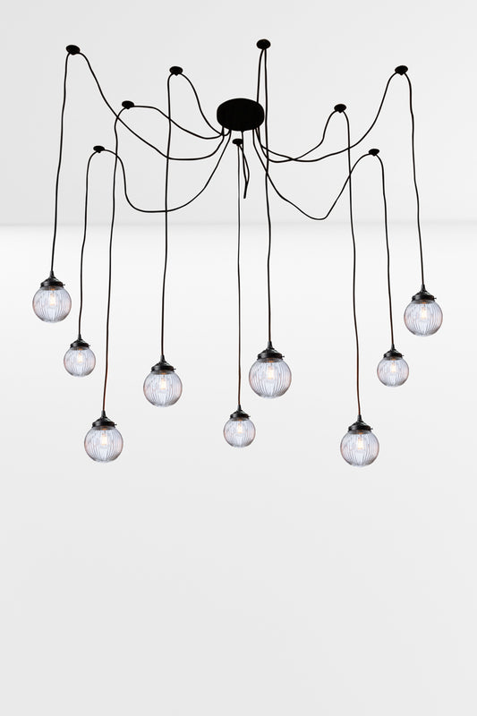 9 drop chandelier with mounting plates and clear shades