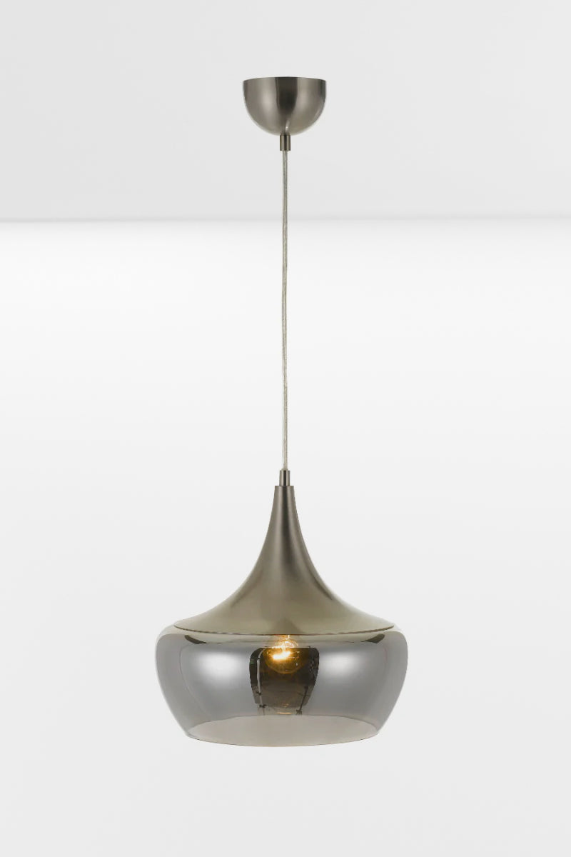 satin nickel pendant with a smoked glass shade. 