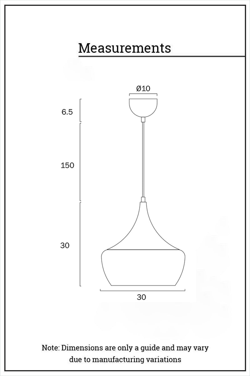 Dimension illustration of the pendant light