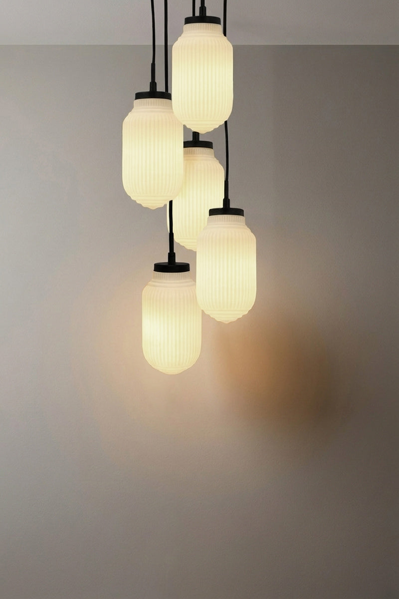 5 drop multi light made of 5 Forum Glass Pendant Lights