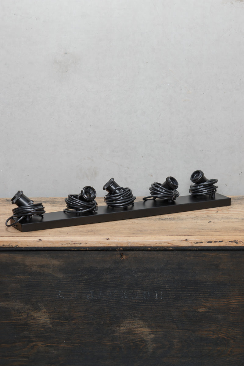 Black 760mm length, linear pendant fixture with 5x E27 lampholders. 