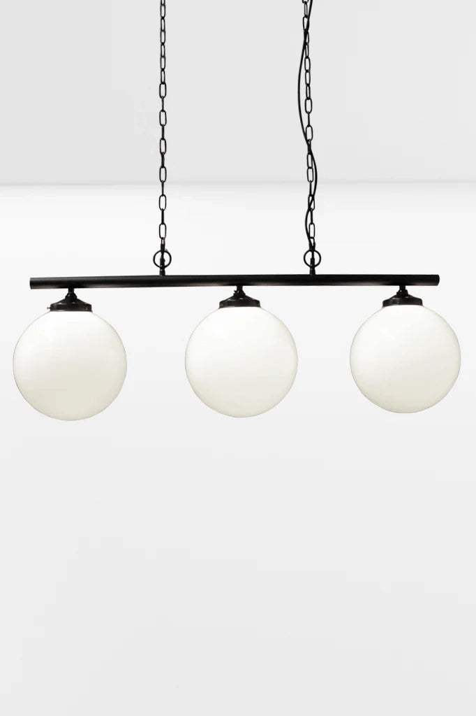 Multi glass ball hanging light with chain pendants, shades in medium opal. 