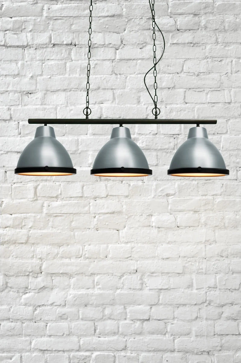 Vintage steel pendant three light with flat glass cover