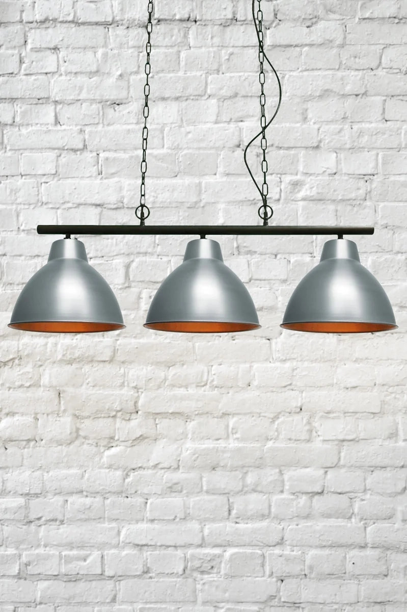 Steel three light chandelier pendant 