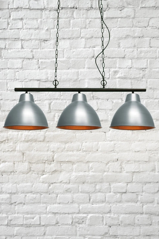 Steel three light chandelier pendant 