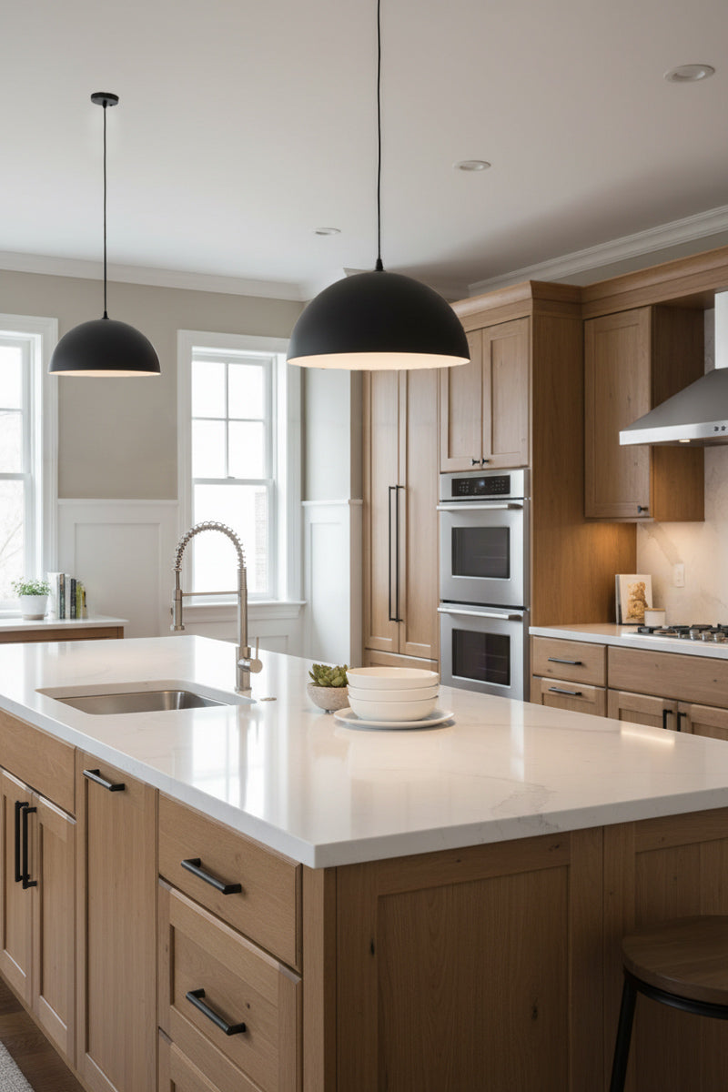 two dome shades over kitchen counter
