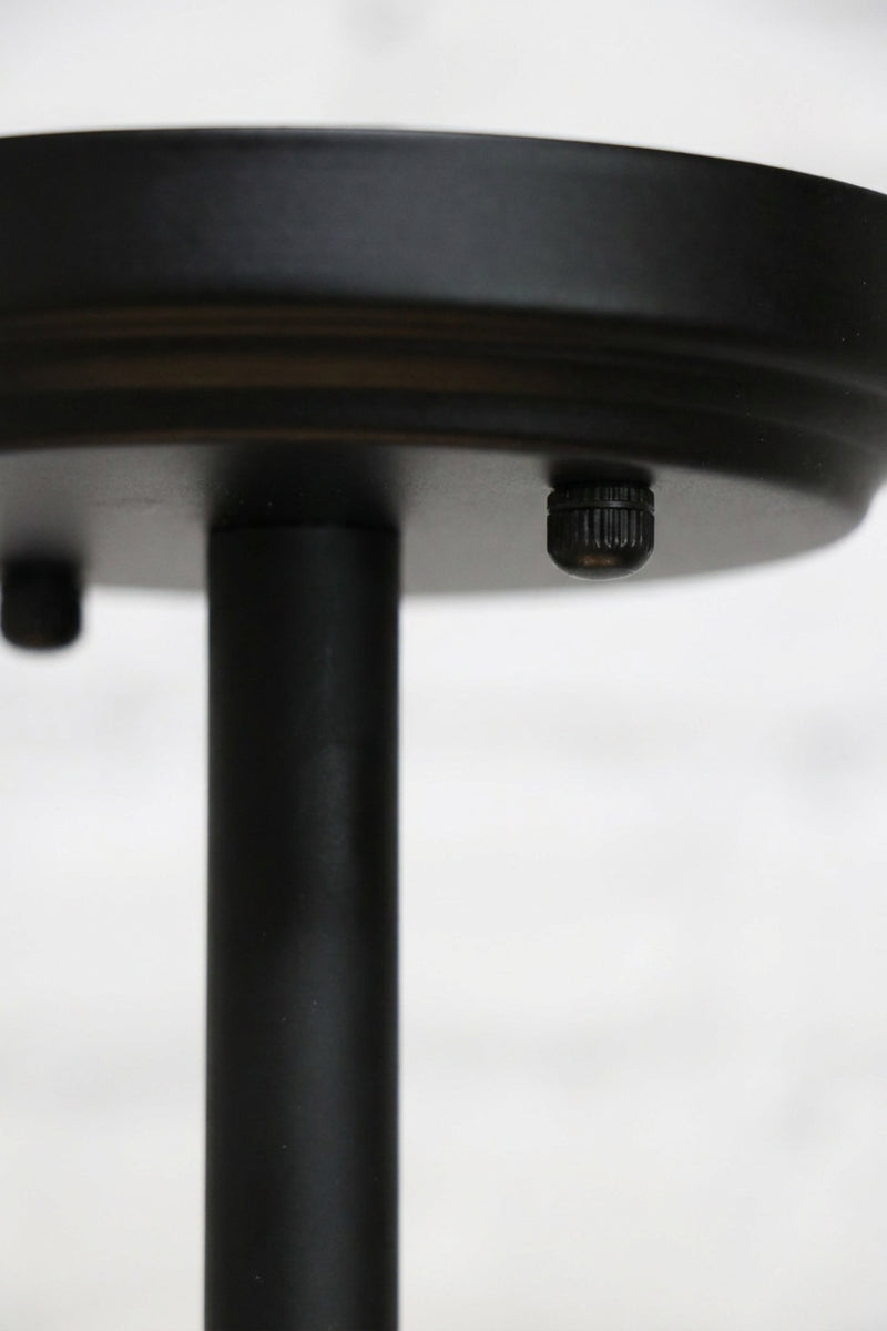 Black circular ceiling rose and suspension rod detail for the Bonnie Glass Double Chandelier