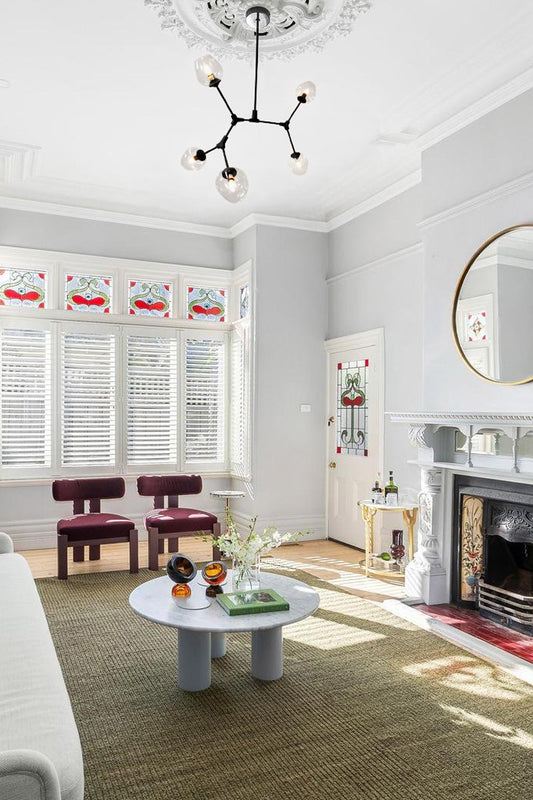 Funky black, five light chandelier with clear shades