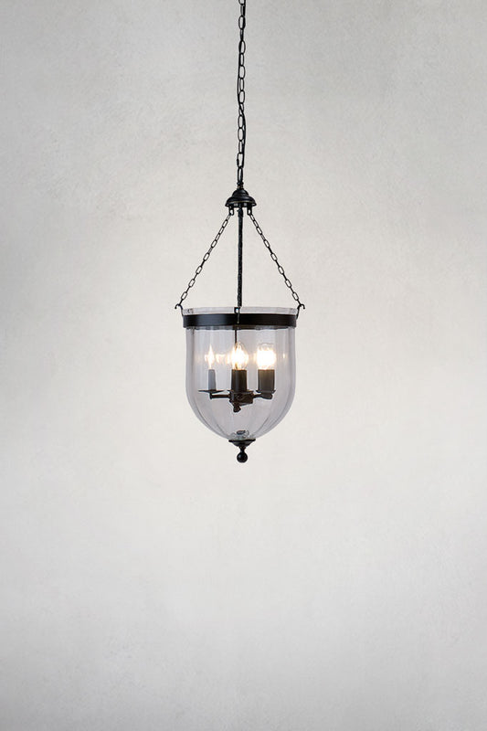 Medium float glass lamp pendant light with black finish