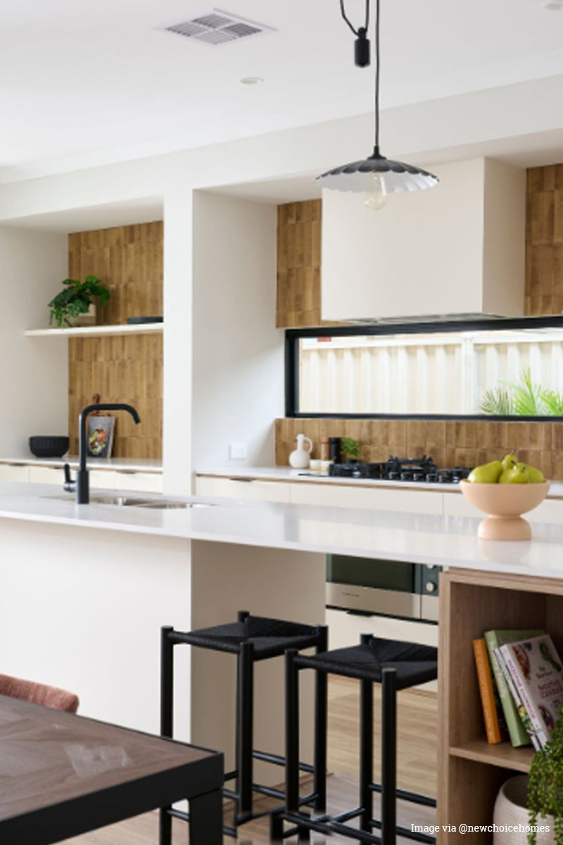 Image via @newchoicehomes: Umbrella metal shade on a puley pendant cordin a new kistchen. 