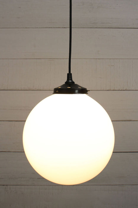 Black round cord pendant light with large opal shade