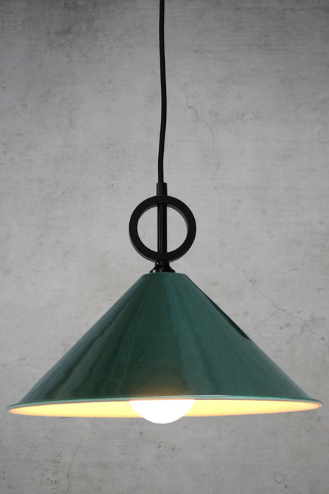 Green large pendant light with black cord without disc