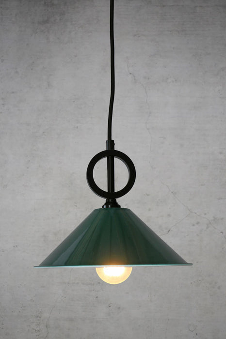 Small green pendant light without black cord with disc