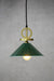 Small green pendant light with gold cord with disc