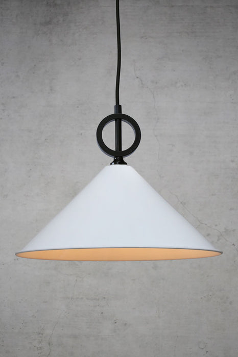White- large pendant light with black cord without disc