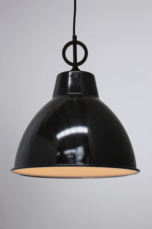 Black enamel loft shade with a black Dixon pendant cord. 