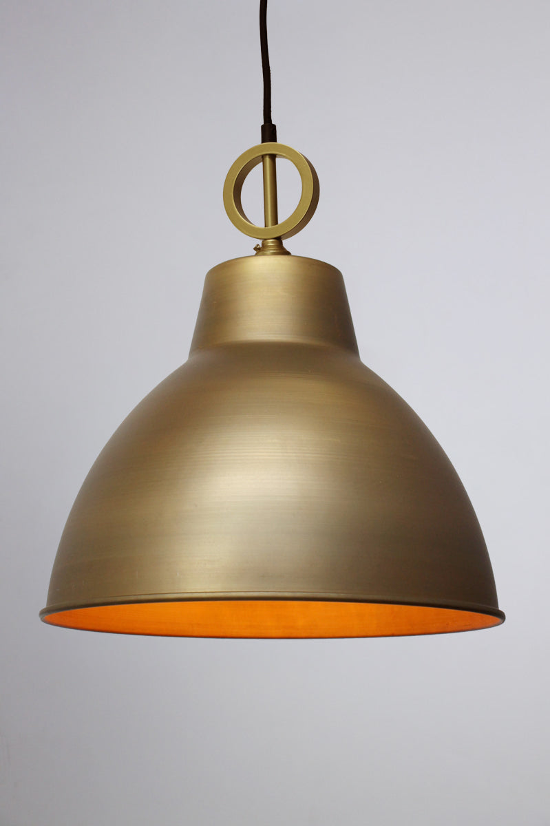 Bright brass pendant light with gold/brass cord
