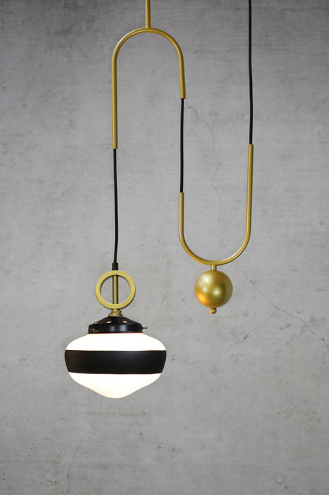 Opal glass one stripe pendant light with gold brass cord and no disc