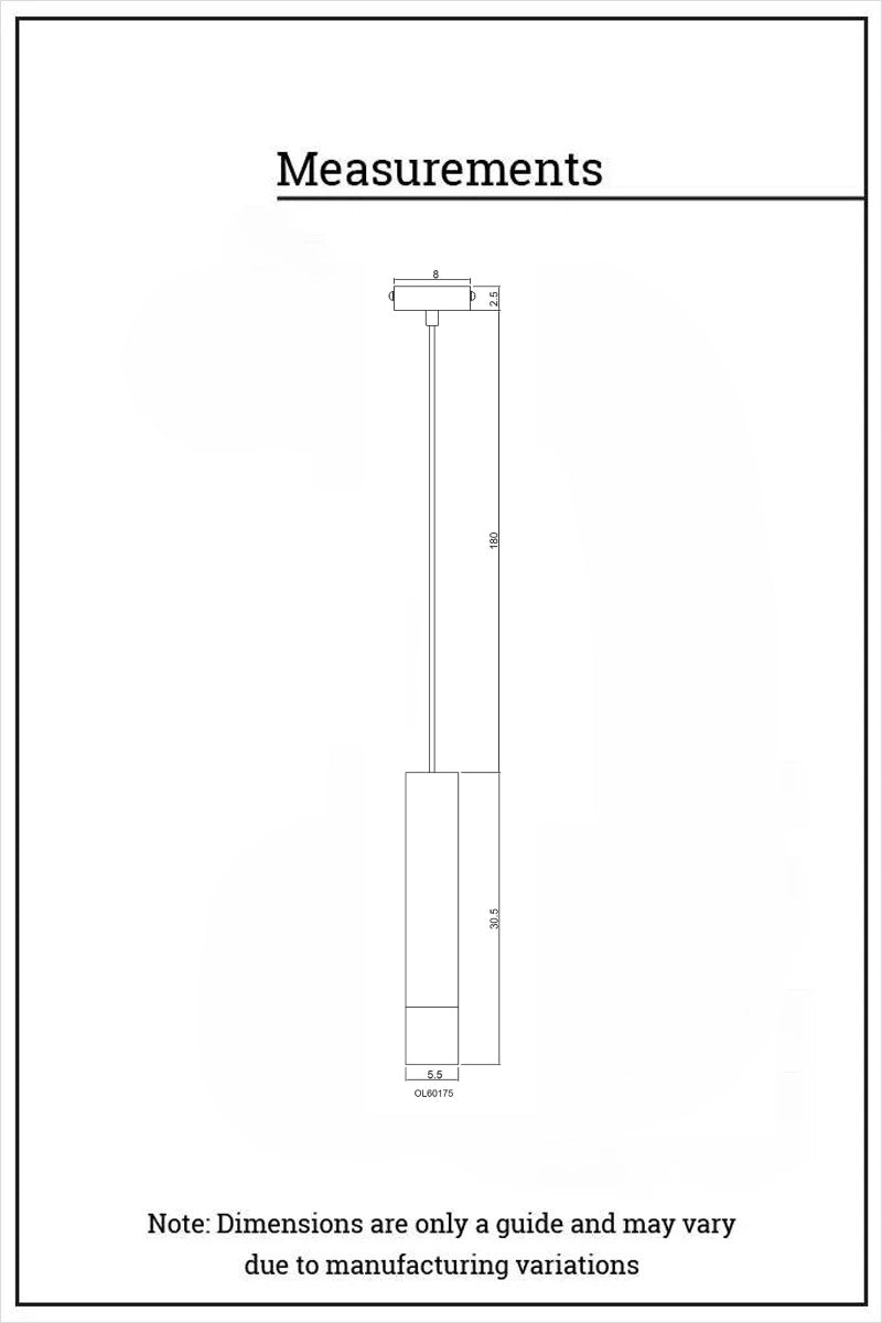 Dimension illustration of pendant light