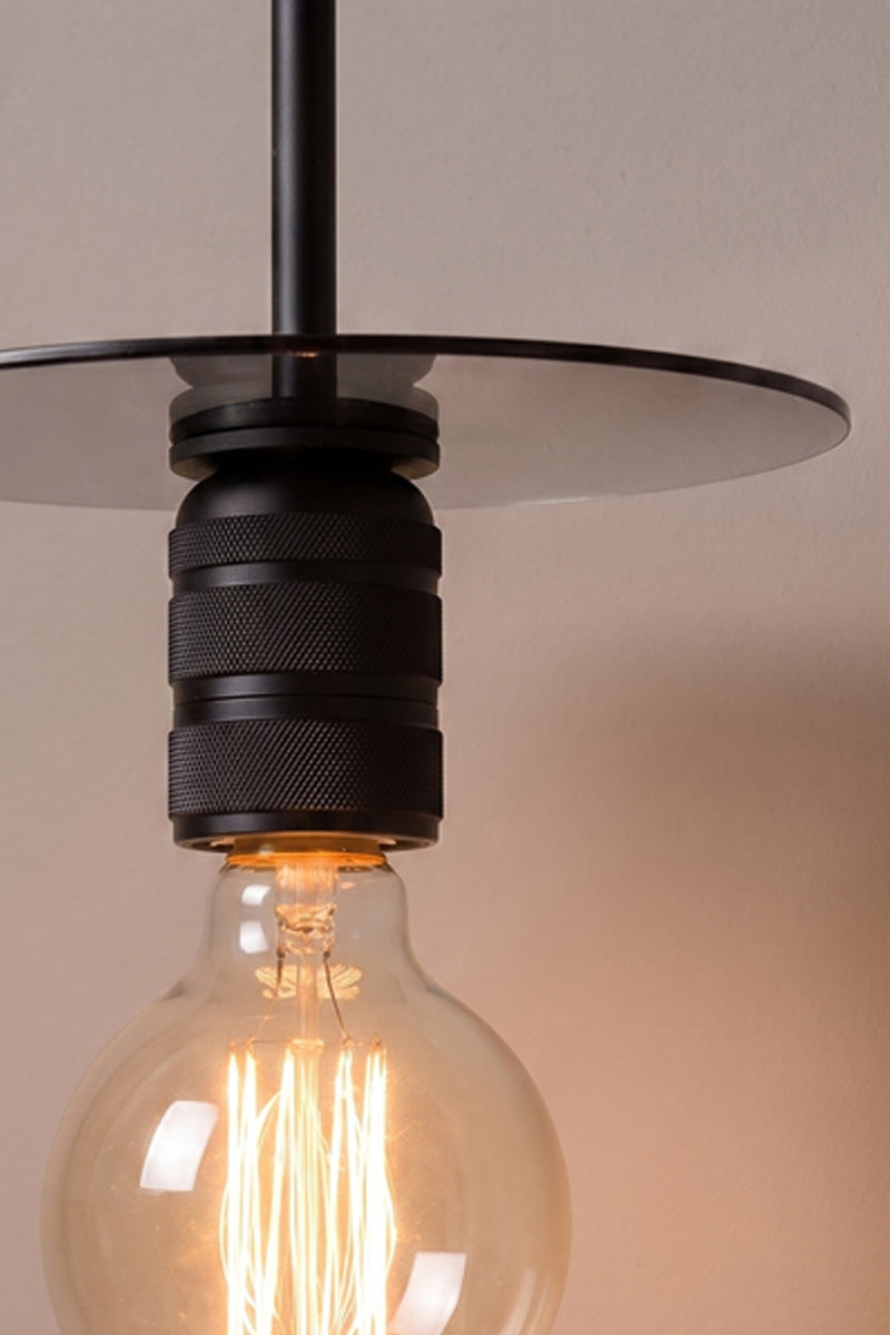 close up of disk and lampholder Smoked Glass Disc Pendant