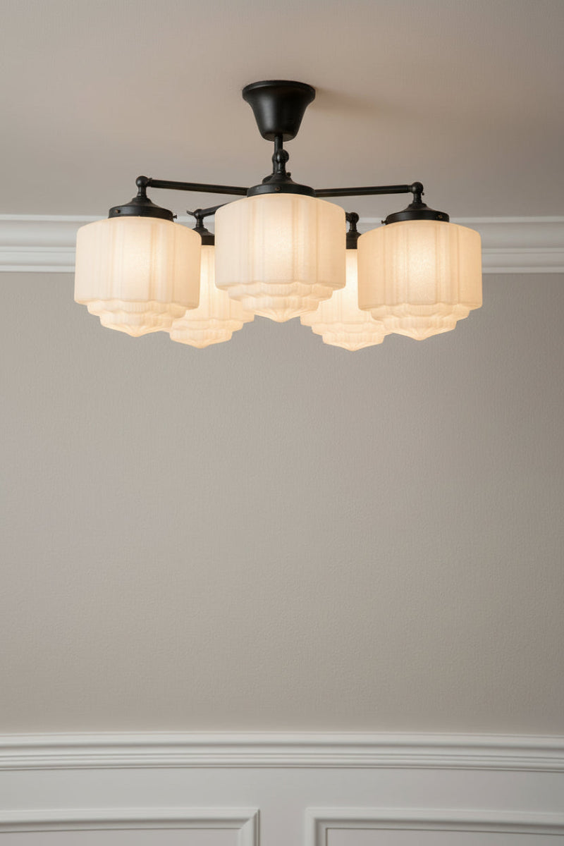 5 light flush mount with opal deco shades
