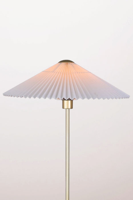 pleat white shade on floor lamp and minimalist metal stand.