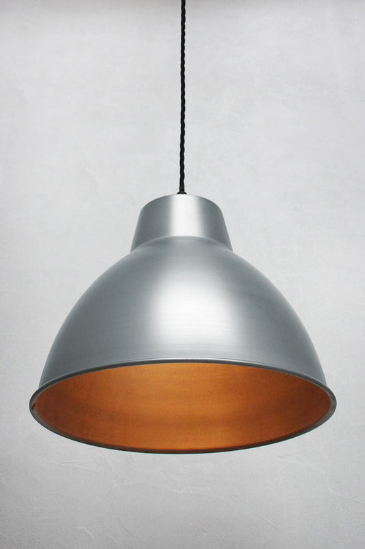 Raw steel hanging light with twist cord