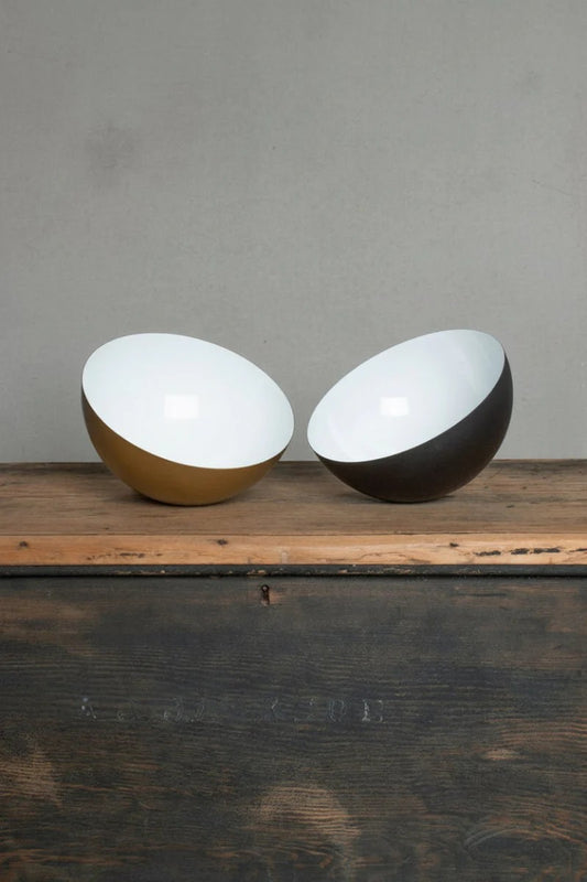 Gold/brass and black dome shades in small.