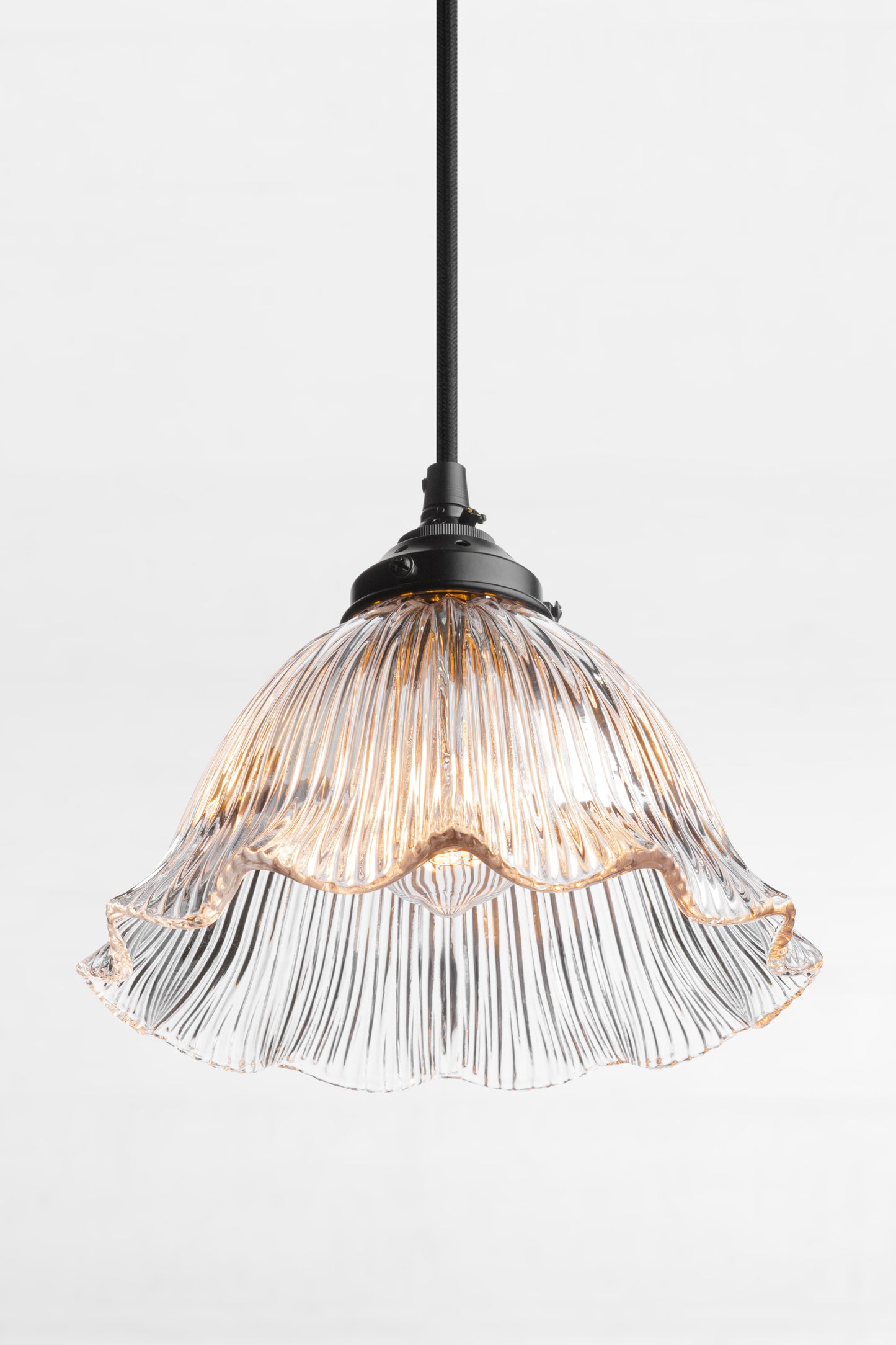 frill small clear shade with ribbed detailing and black cord