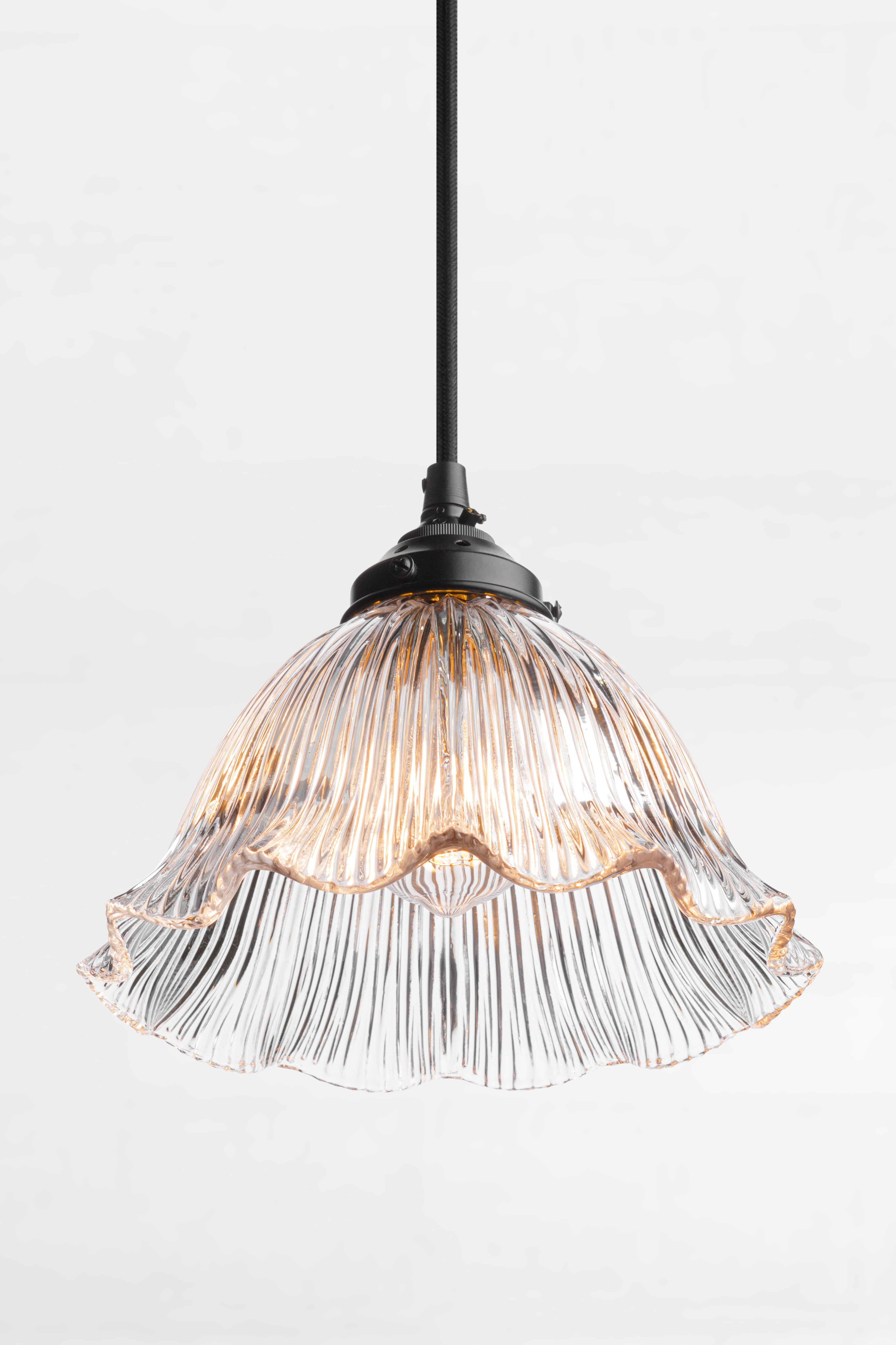 frill small clear shade with ribbed detailing and black cord