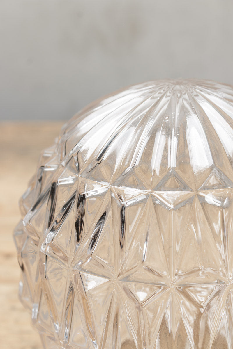 Close up of the Geometric pattern clear glass ball shade.
