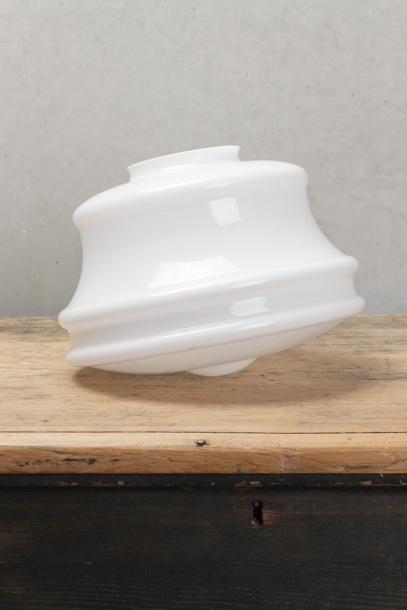 Handmade opal glass shade in a classic schoolhouse style