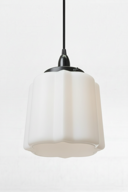 Opal glass unique deco shade on a black cord and lampholder