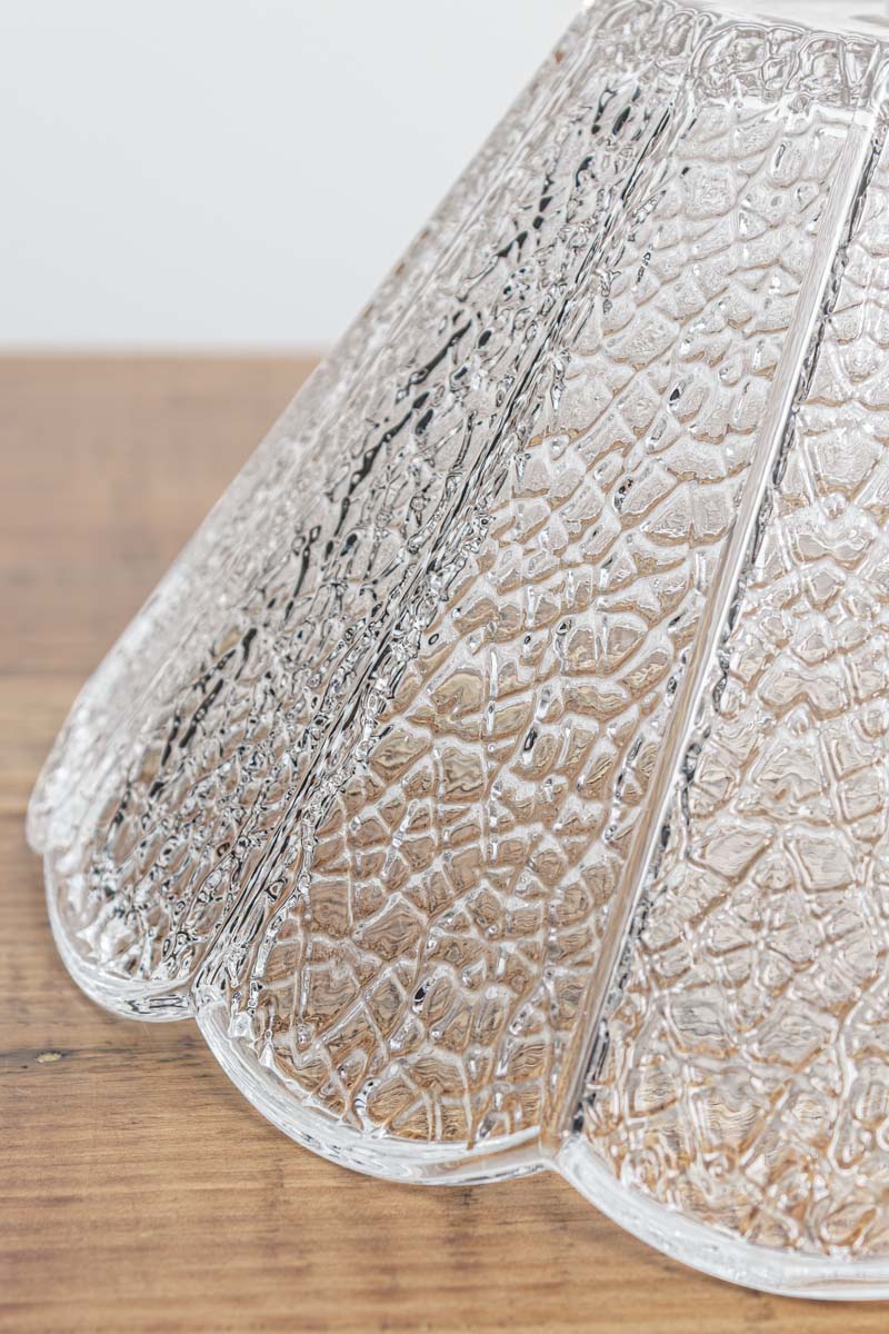 Close-up of textured glass shade. Clear Crackle Glass Shade