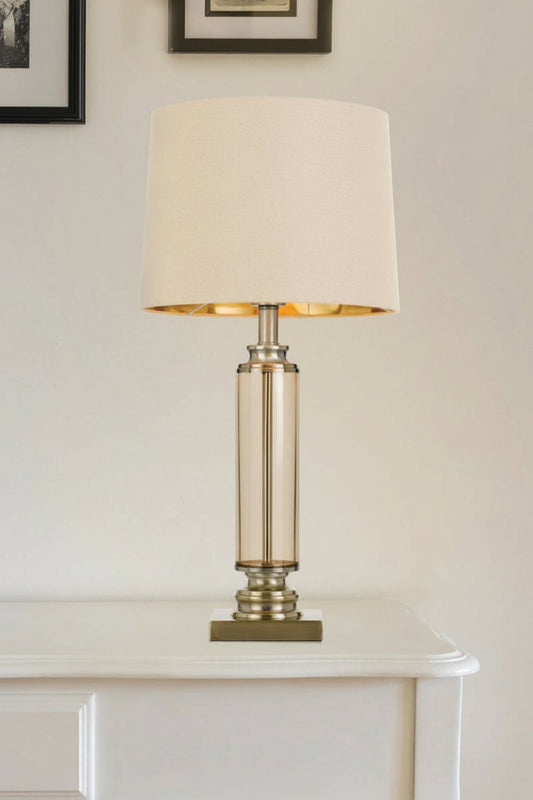 Glass table lamp with cream shade
