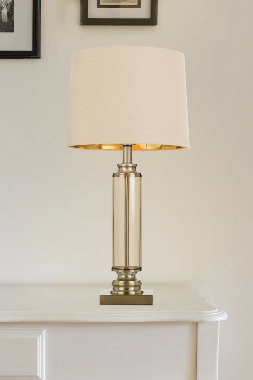 Glass table lamp with cream shade