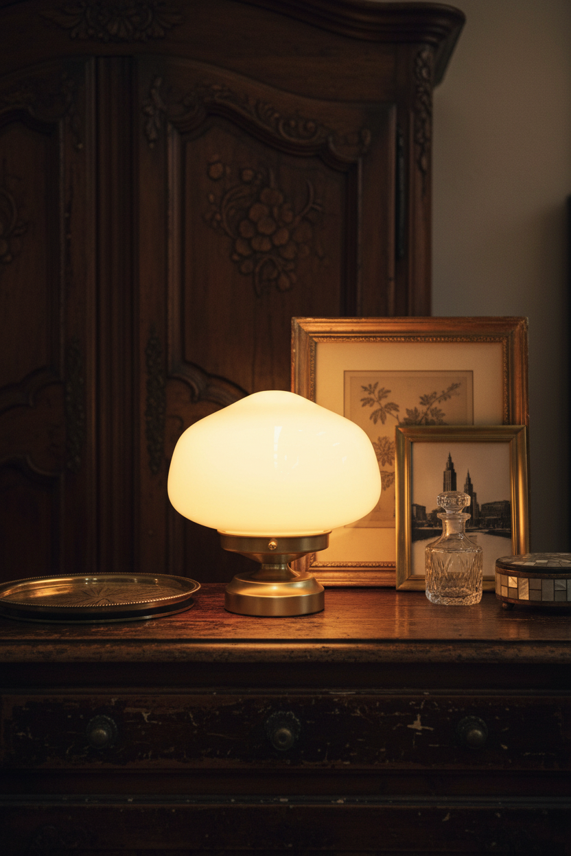 washington lamp on vintage console