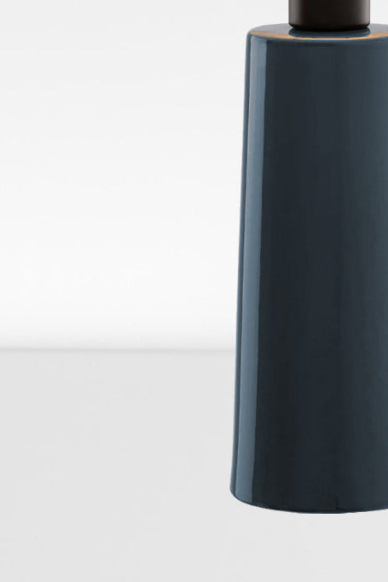 Close p of the blue ceramic base