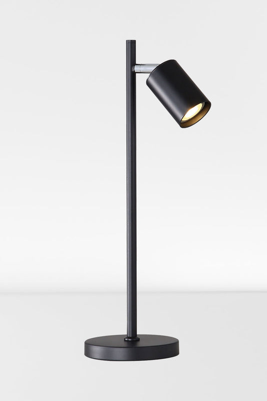 Black desk lamp with chrome accent. 