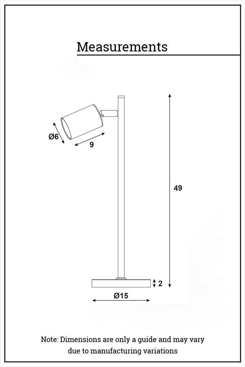 T586 dimension illustration of table lamp. 
