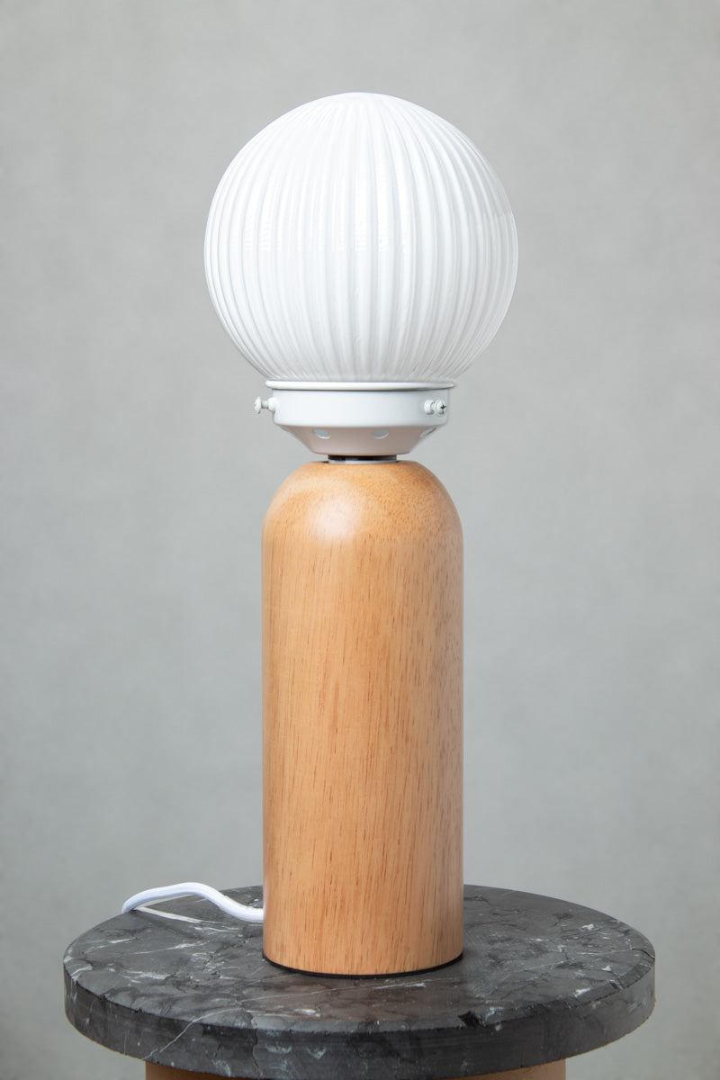 Dakota Wood Table Lamp with opal reeded glass shade, full product view