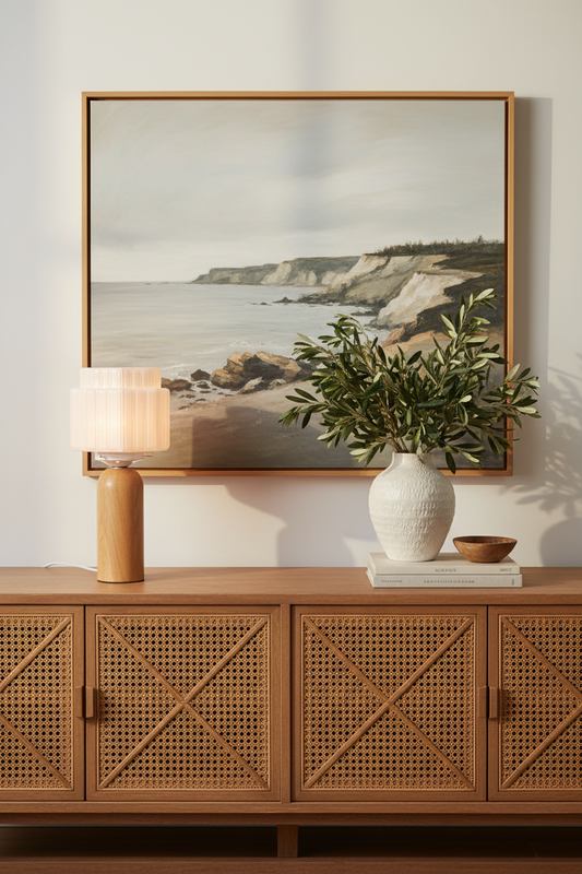 table lamp on consol mid centruy deco combined