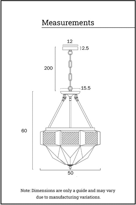 Measurements of the brass pendant light