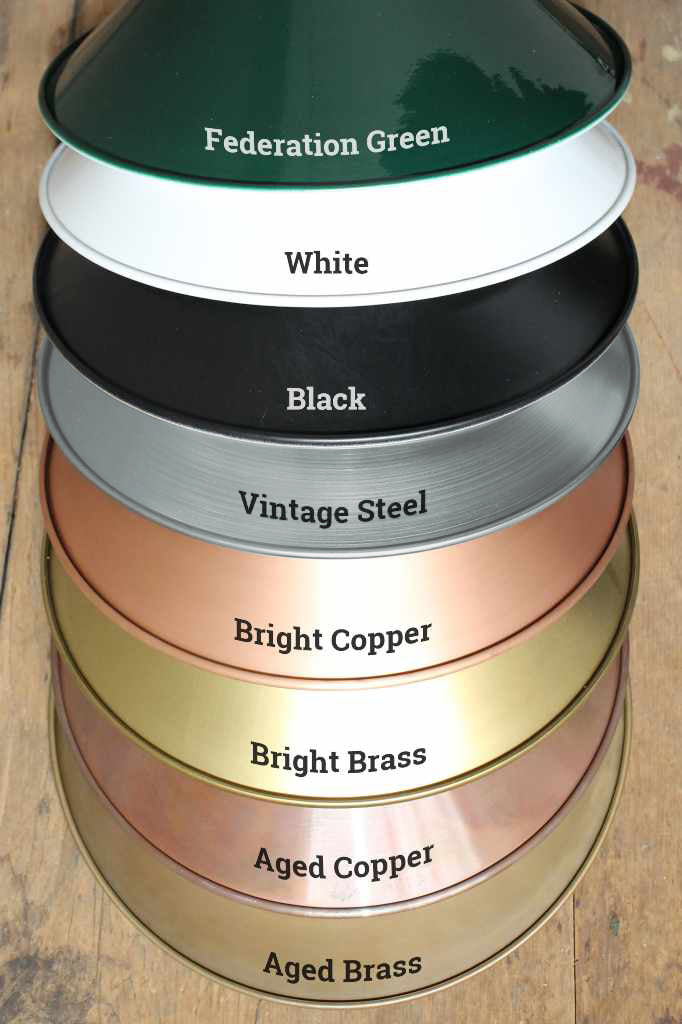 Eight labled cone shade finishes.