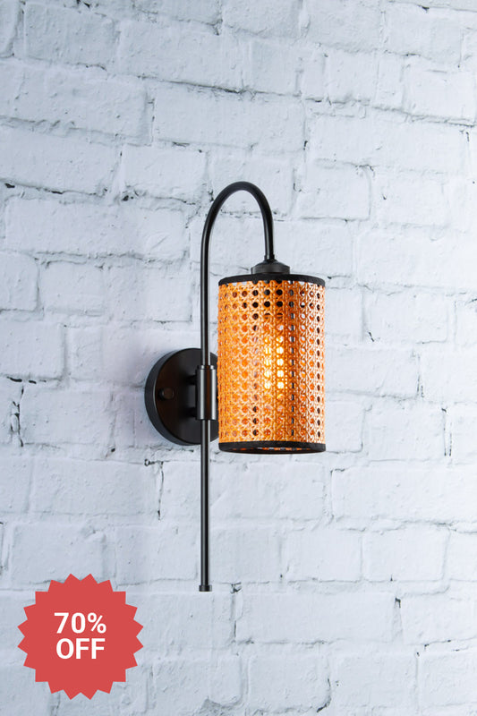 Moselle Rattan Shepherd Hook Wall Light  shade down