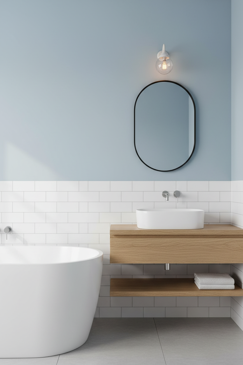 wall light over mirror in bathroom