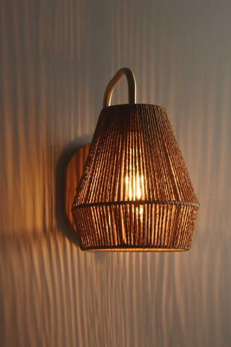 Angled view of the elegant Cove Rope Wood  Wall Light showcasing its design.